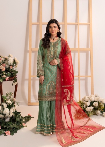 Organza Sharara in Pastel green