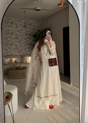 Bemberg crinkle chiffon Sharara in Off-white