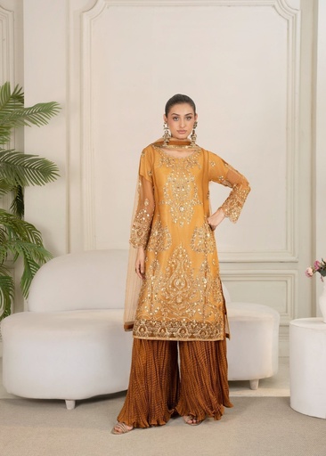 Organza Sharara in Mari gold