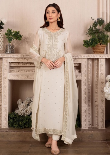 [THS5426] Kurta Set in White by Agha Jaan