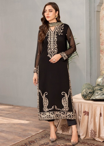 [FXV0215] Kurta Set in Black by Agha Jaan