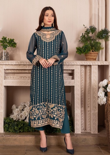 [DEM8854] Kurta Set in Teal by Agha Jaan